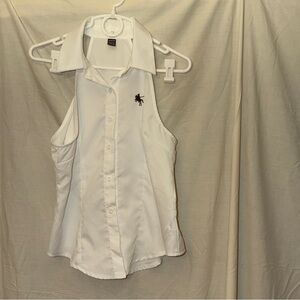 SHEIN White Sleeveless Polo Button-Up Shirt with Embroidered Logo M